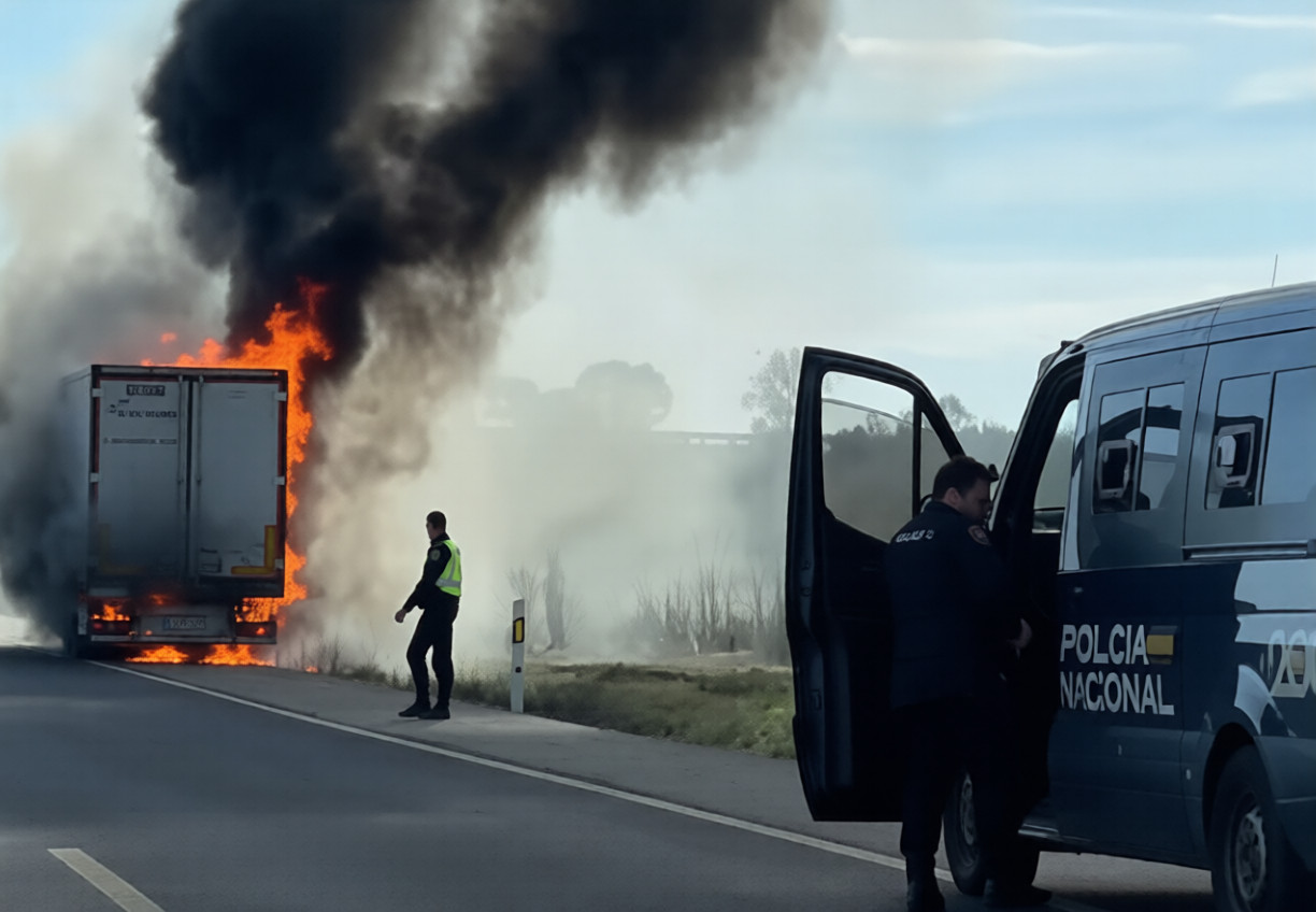 Incendio de camión en la A-6 entre San Esteban del Molar y Cerecinos de Campos provoca circulación lenta y despliegue policial