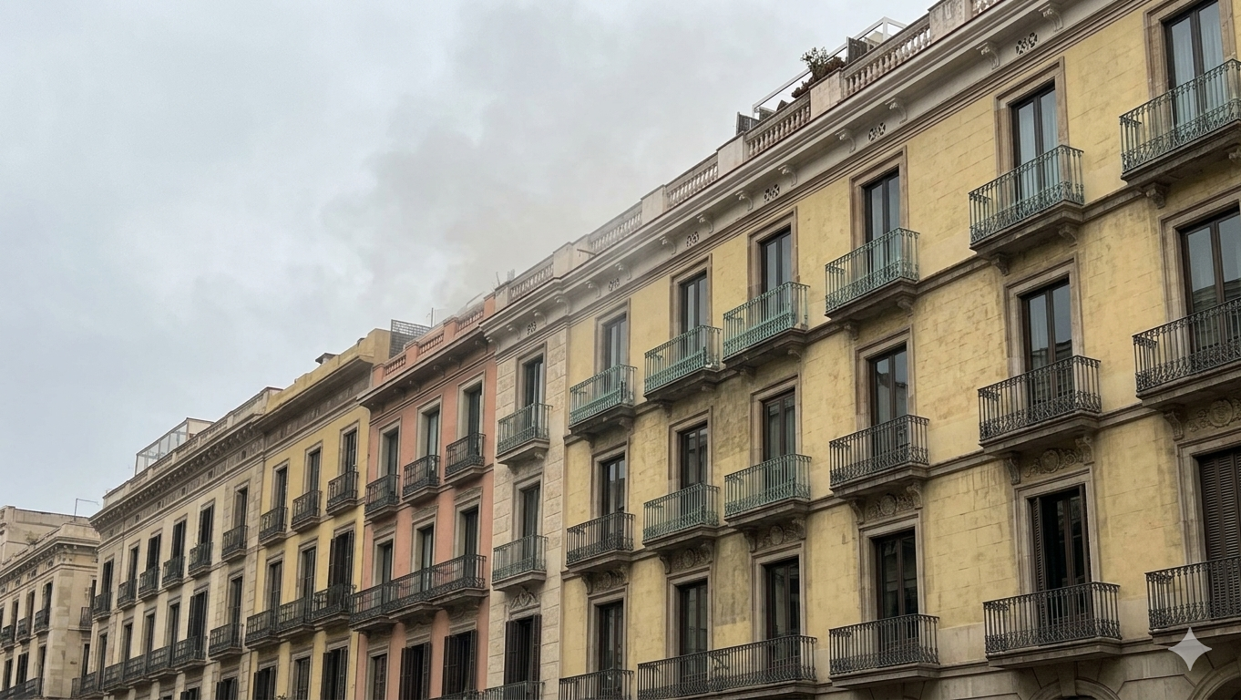 Impactante incendio en la terraza de un hotel céntrico de Barcelona desata alarma entre vecinos y turistas